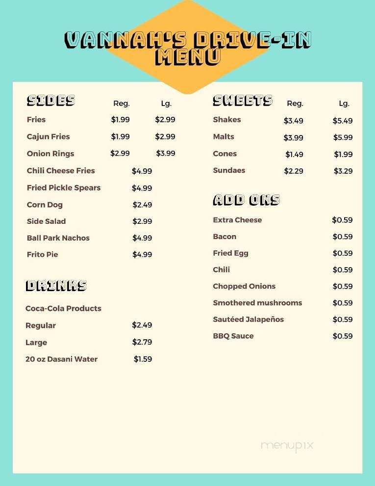 Vannah's Drive In - West Monroe, LA menu_pic