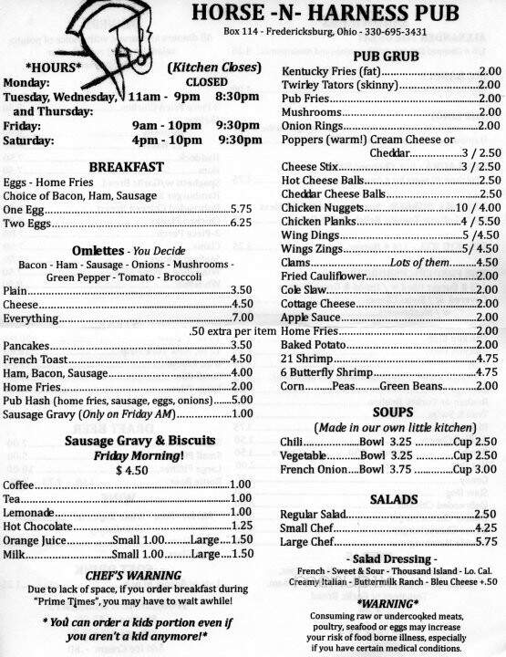 Horse & Harness Pub - Fredericksburg, OH menu_pic