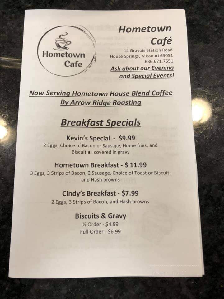 Hometown Cafe - House Springs, MO menu_pic