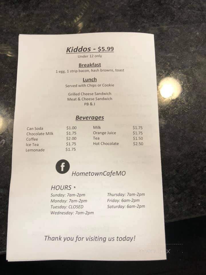 Hometown Cafe - House Springs, MO menu_pic