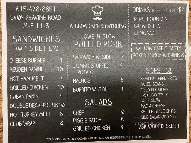 Willow Cafe & Catering - Crossville, TN menu_pic