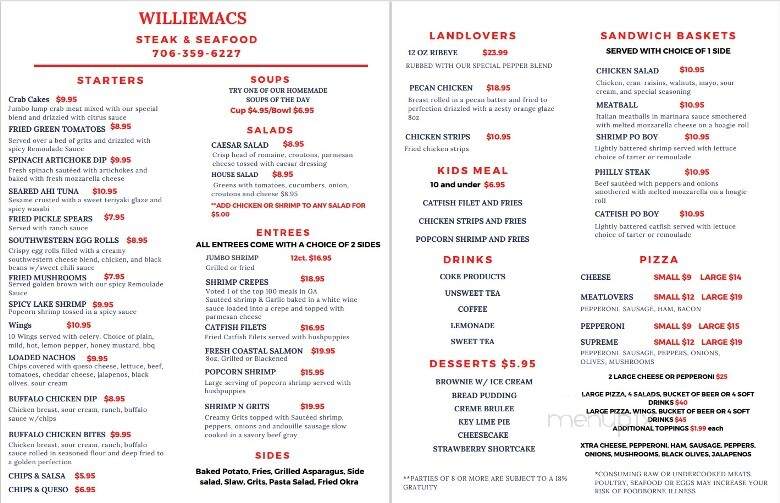 Williemacs - Lincolnton, GA menu_pic