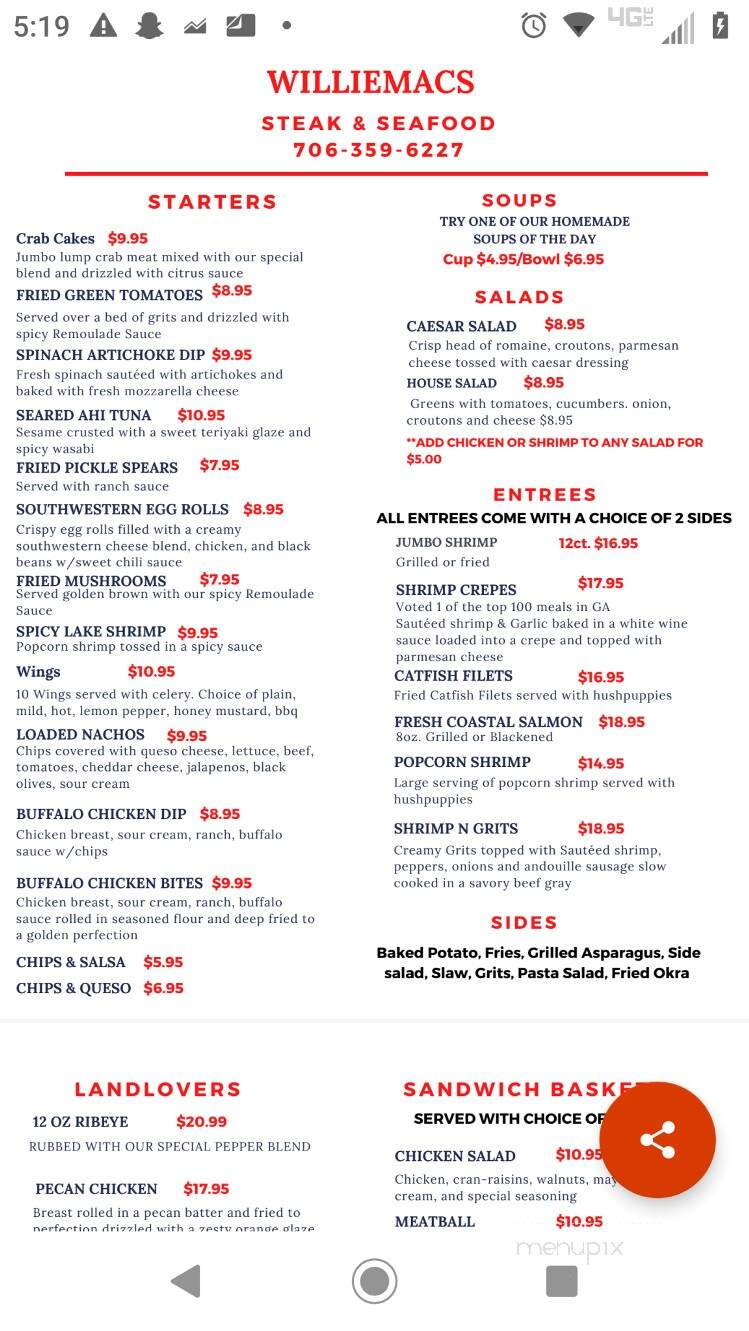 Williemacs - Lincolnton, GA menu_pic