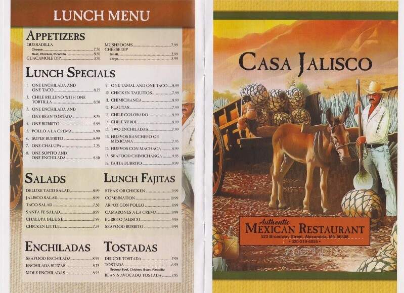 Casa Jalisco Restaurant - Alexandria, MN menu_pic