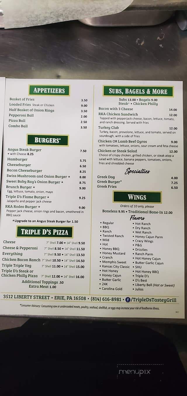 Triple D's Tastey Grill - Erie, PA menu_pic