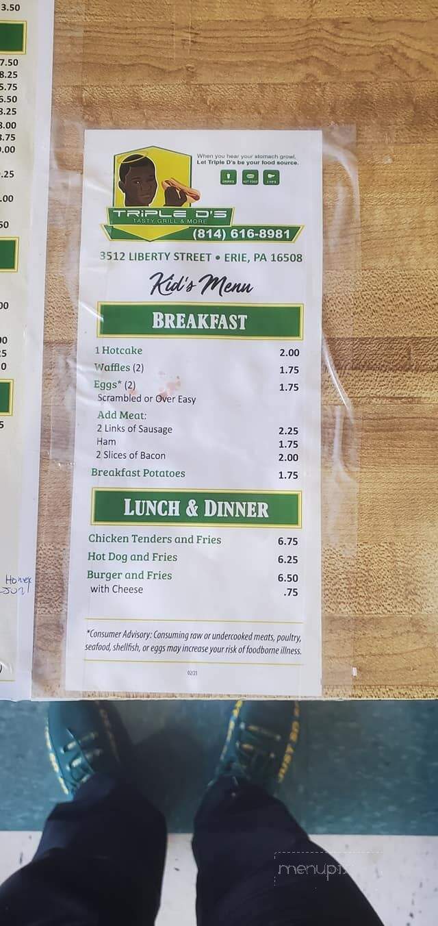 Triple D's Tastey Grill - Erie, PA menu_pic