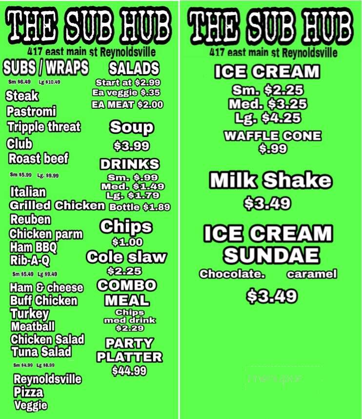 The Sub Hub - Reynoldsville, PA menu_pic
