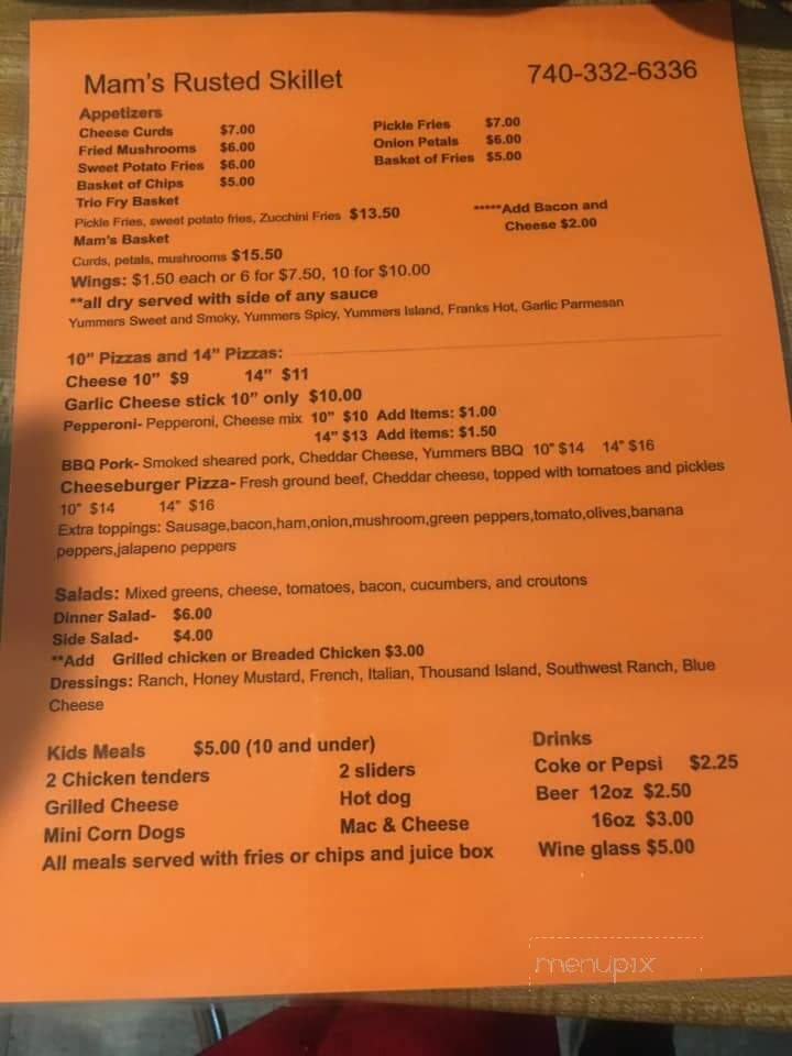 Mam's Rusted Skillet - Laurelville, OH menu_pic