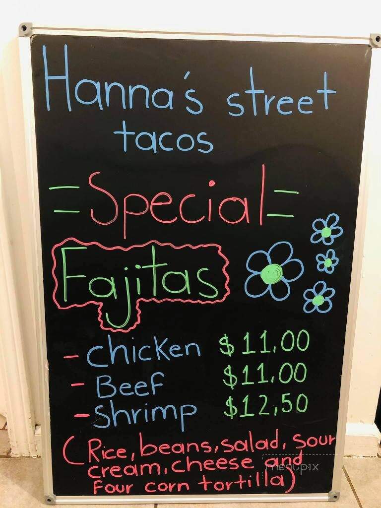 Hanna's Street Tacos - Los Osos, CA menu_pic