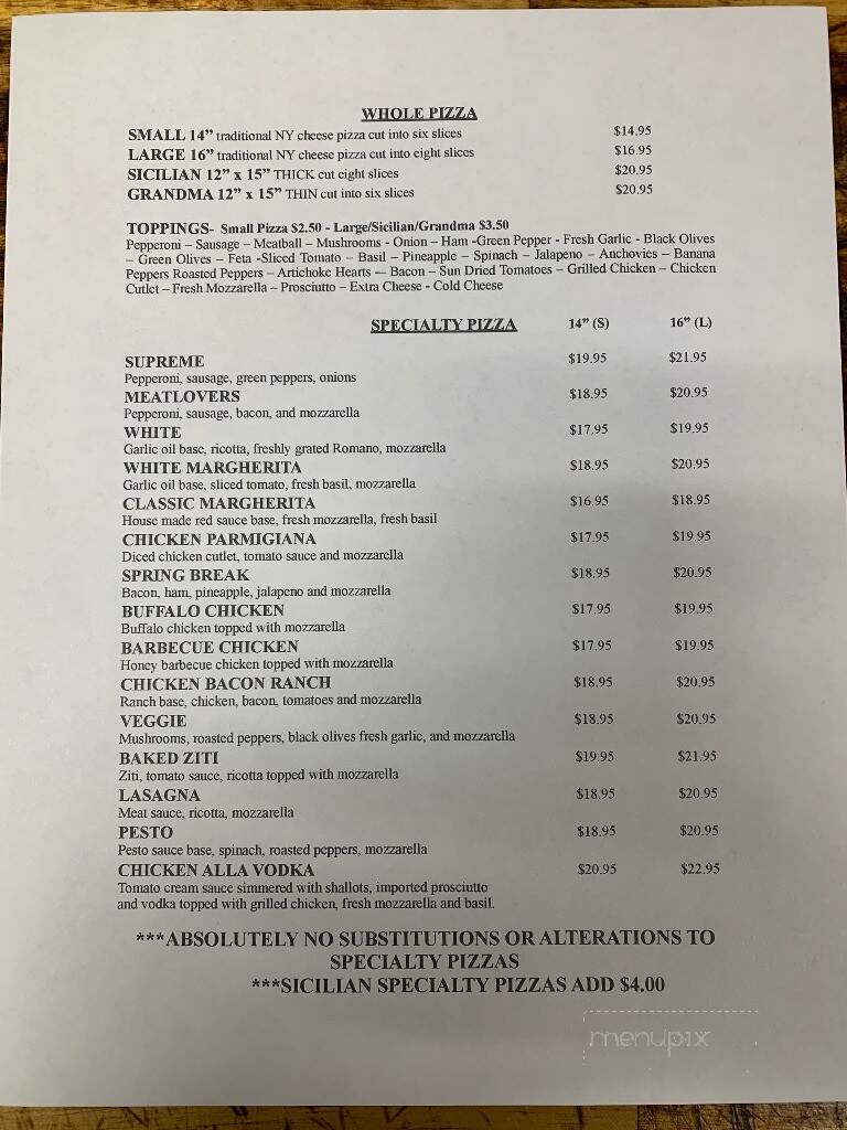 Nicky's Pizzeria - Lexington, SC menu_pic
