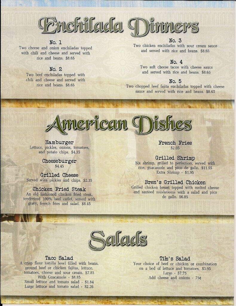 Chachis Mexican Restaurant - Glen Rose, TX menu_pic
