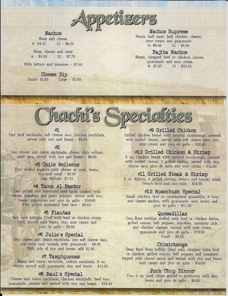 Chachis Mexican Restaurant - Glen Rose, TX menu_pic