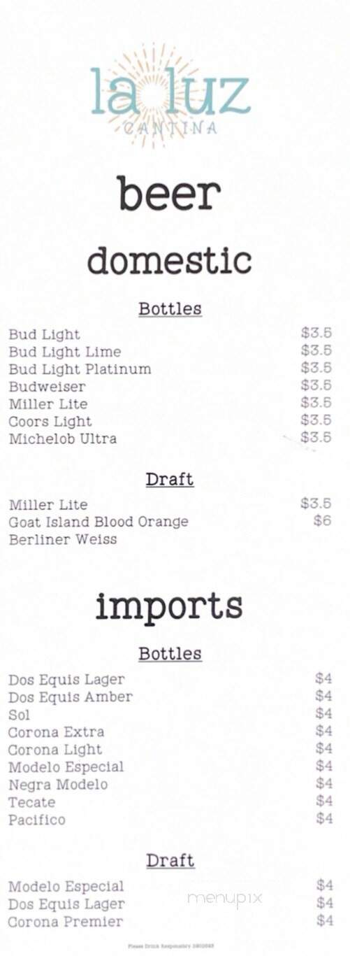 Cantina La Luz - Gulf Shores, AL menu_pic