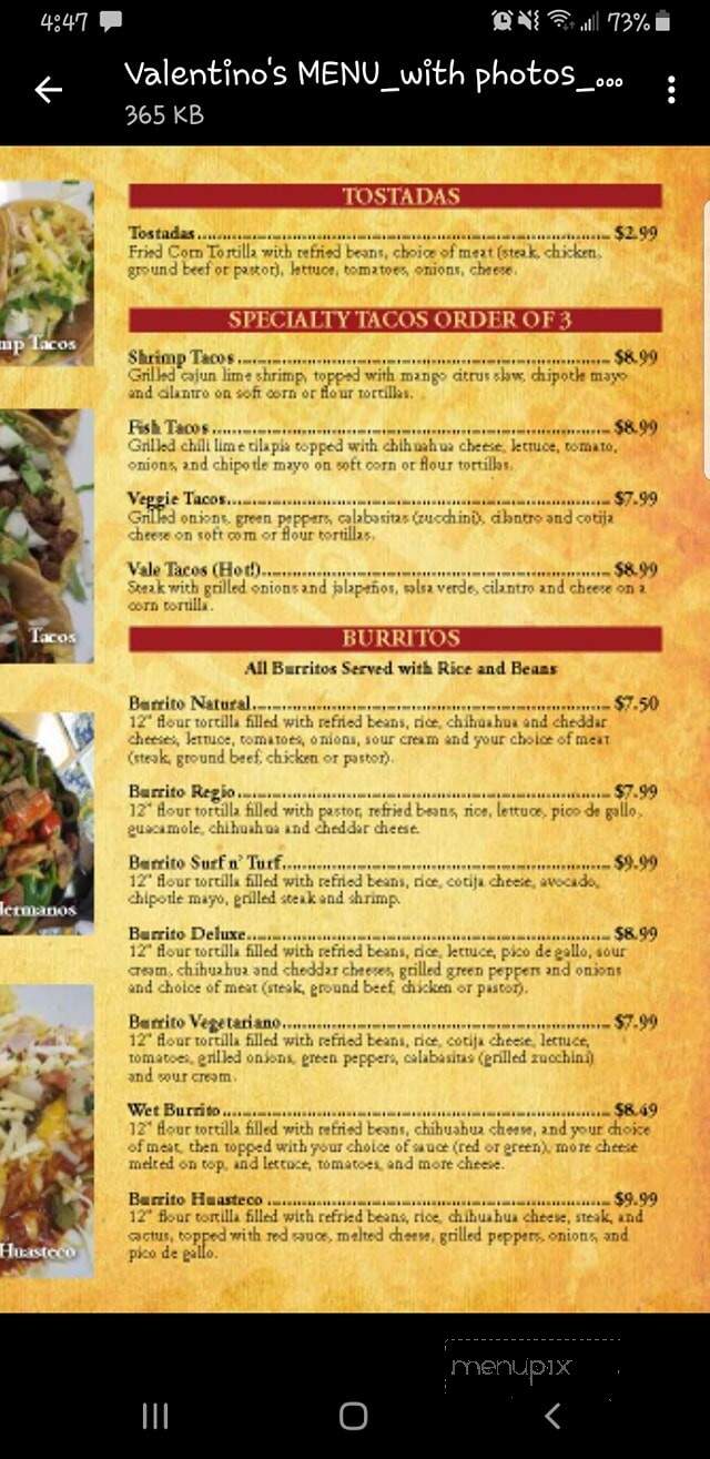 Valentina's Mexican Grill - Galesburg, MI menu_pic