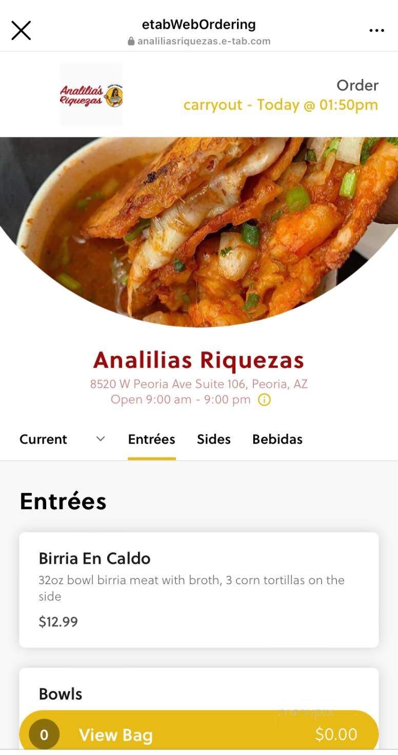 Analilia's Riquezas - Peoria, AZ menu_pic