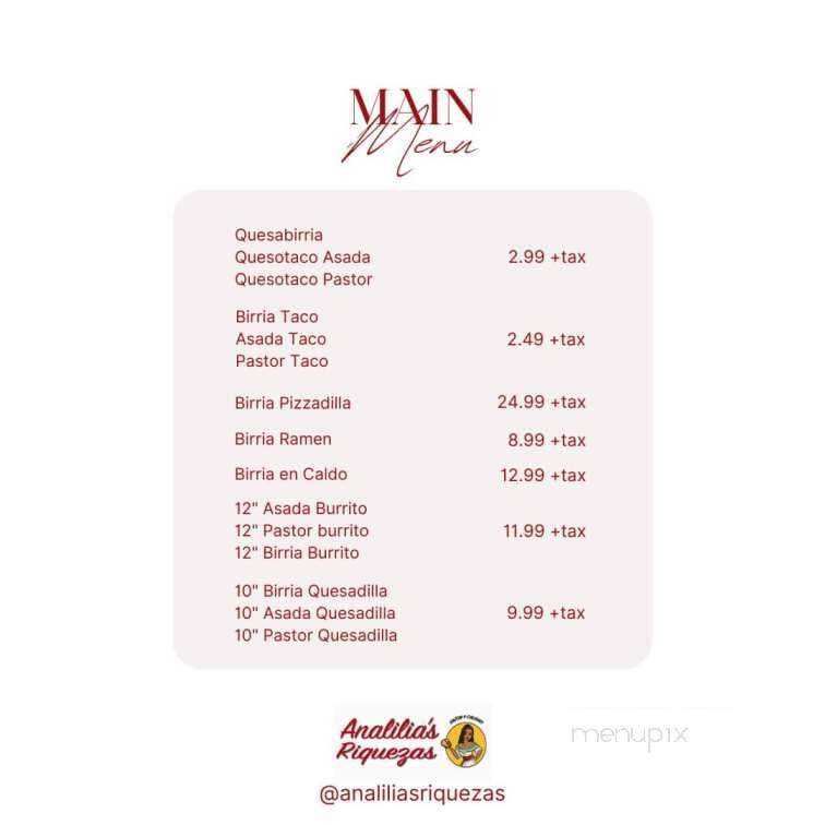 Analilia's Riquezas - Peoria, AZ menu_pic