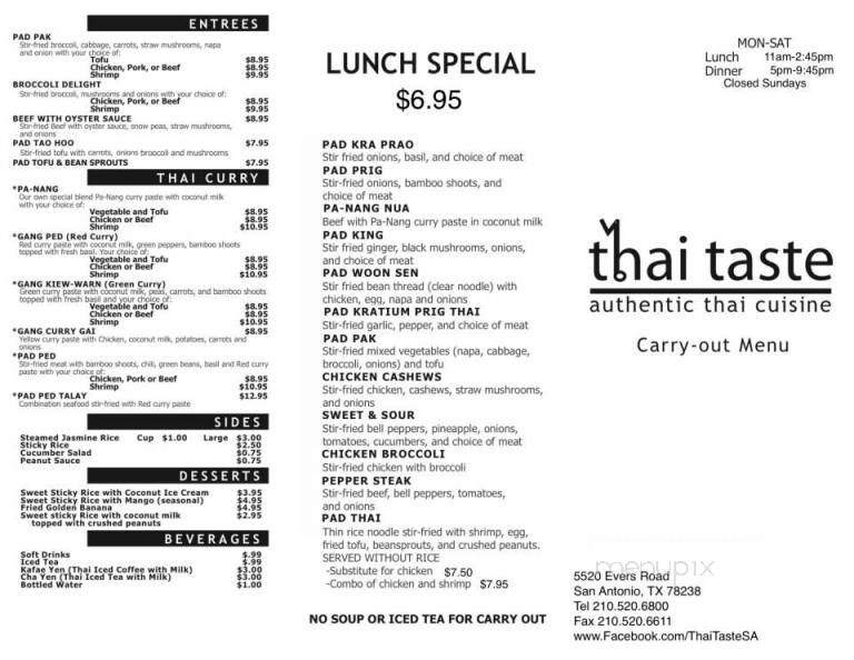 Thai Taste - San Antonio, TX menu_pic