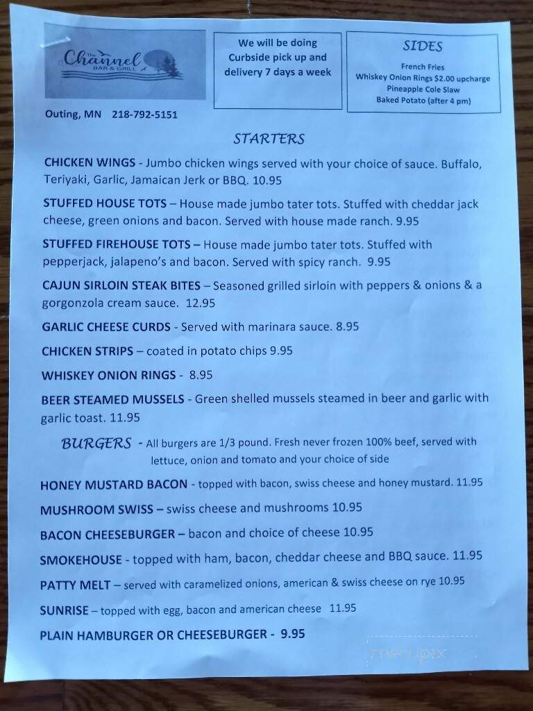 The Channel Bar & Grill - Outing, MN menu_pic