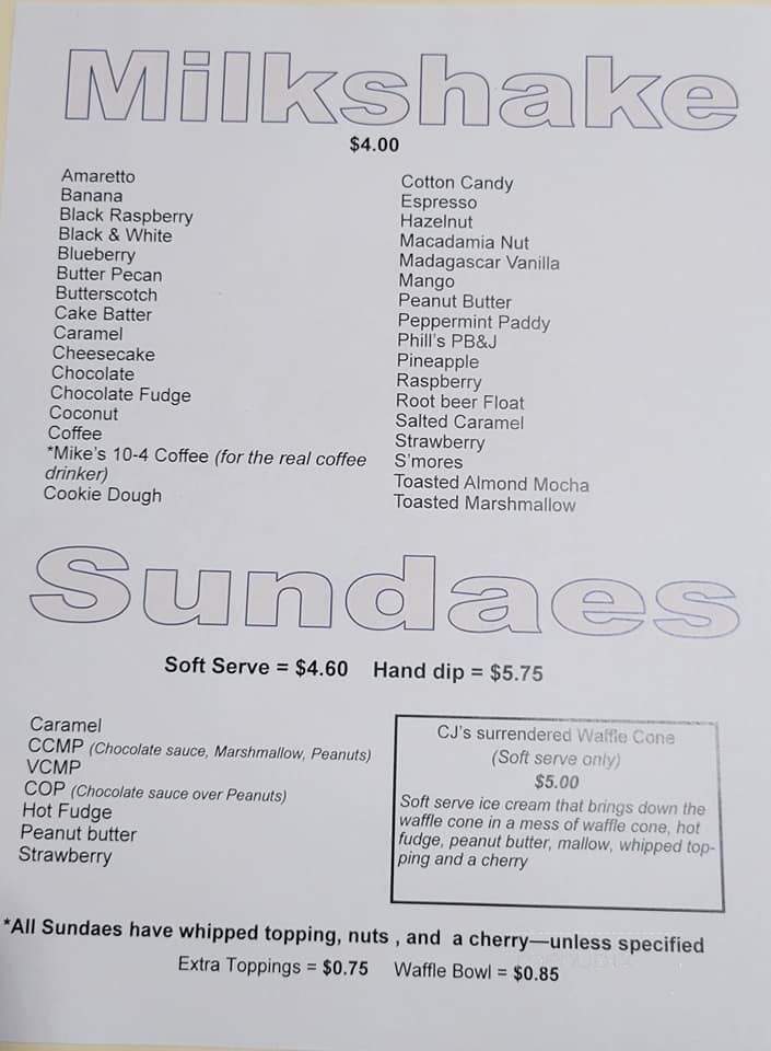 5-OH Creamery - Selinsgrove, PA menu_pic