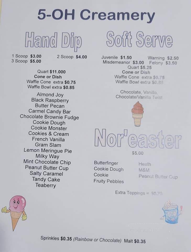 5-OH Creamery - Selinsgrove, PA menu_pic