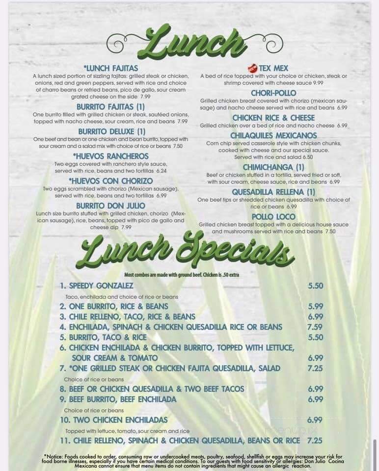 Don Julio Cocina Mexicana - Asheboro, NC menu_pic