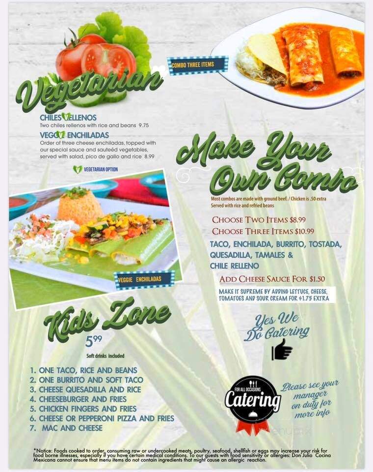 Don Julio Cocina Mexicana - Asheboro, NC menu_pic