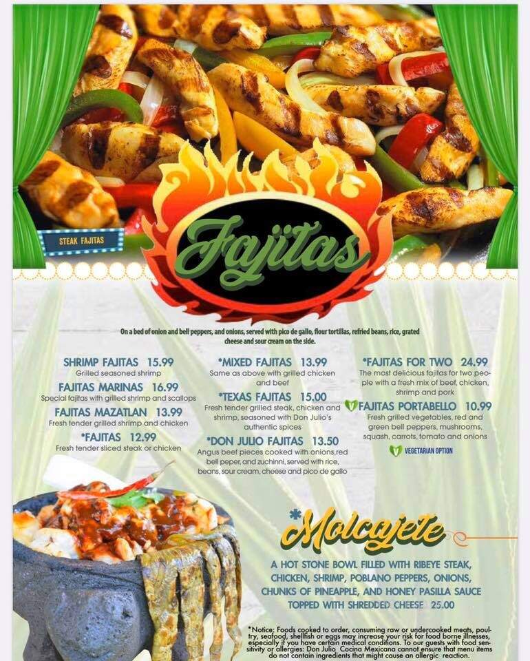 Don Julio Cocina Mexicana - Asheboro, NC menu_pic