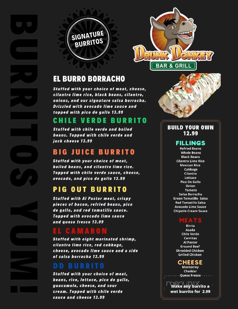 Drunk Donkey Bar & Grill - Reedley, CA menu_pic