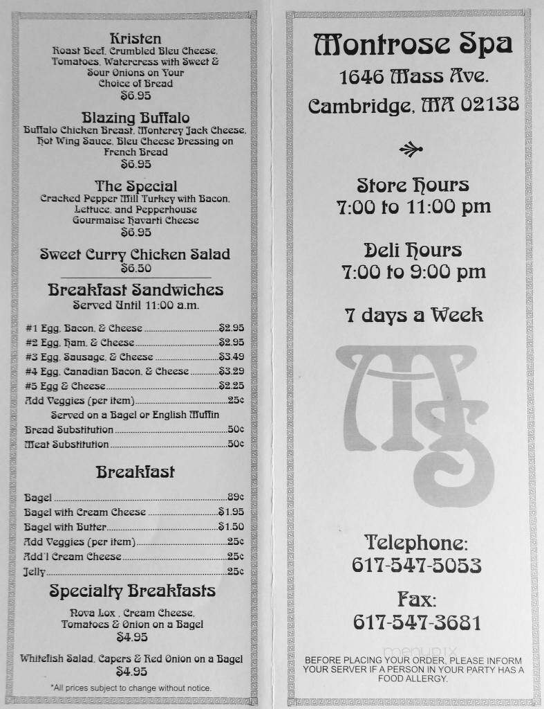 Montrose Spa - Cambridge, MA menu_pic