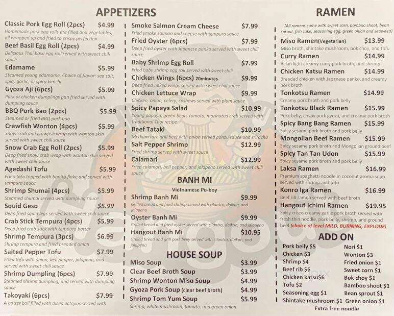 Hangout Ramen - New Orleans, LA menu_pic
