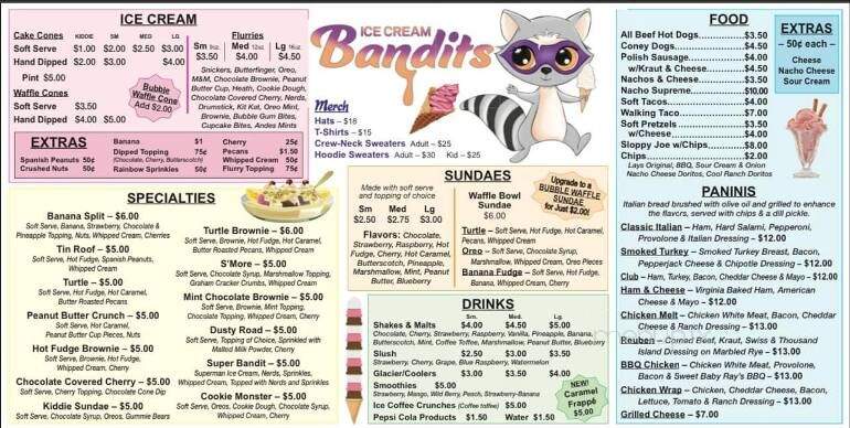 Ice Cream Bandits - Newberry, MI menu_pic