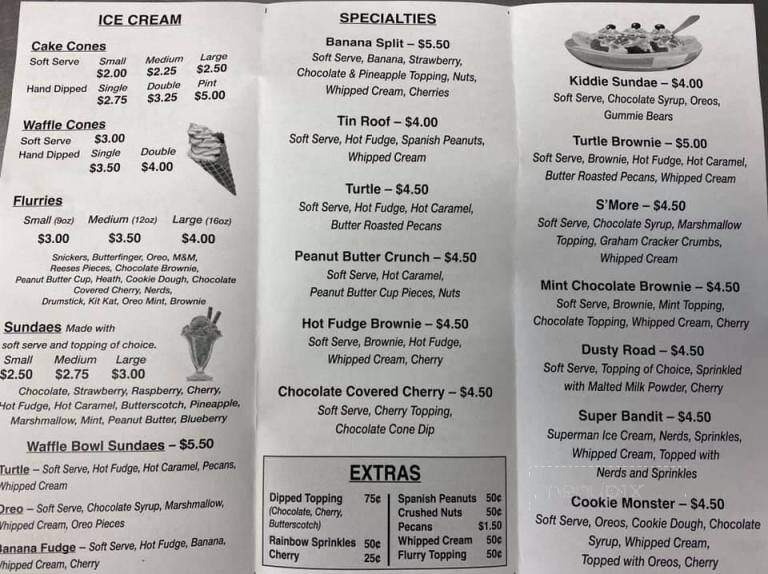 Ice Cream Bandits - Newberry, MI menu_pic