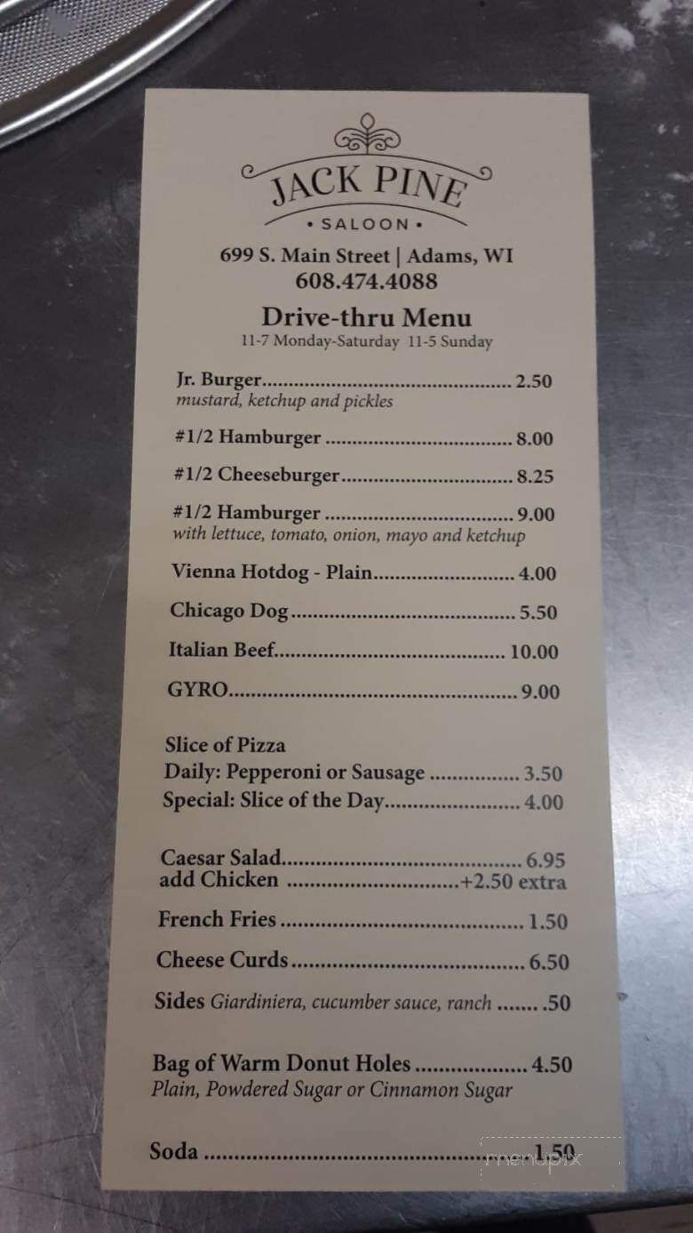 Jack Pine Saloon - Adams, WI menu_pic