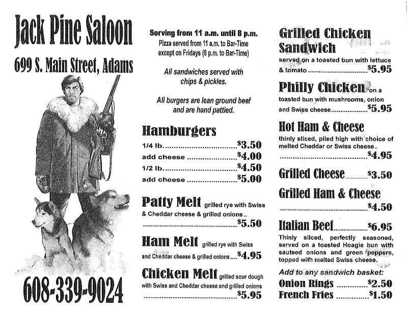 Jack Pine Saloon - Adams, WI menu_pic