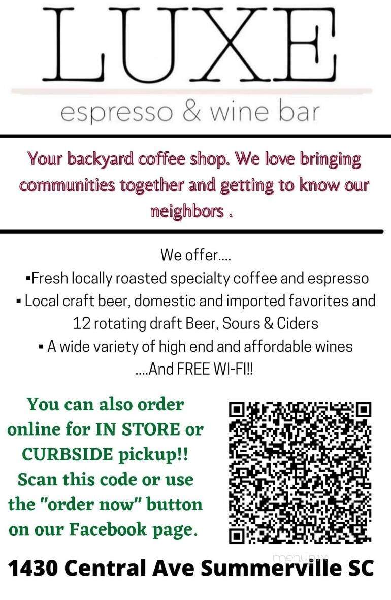 Luxe Espresso and Wine Bar - Summerville, SC menu_pic