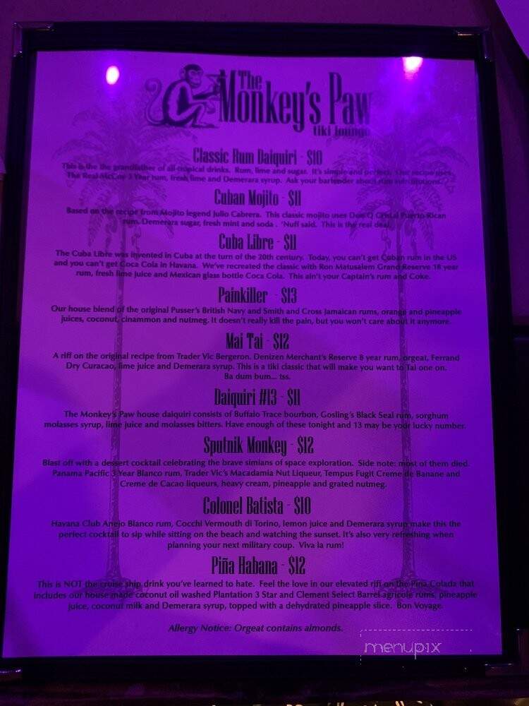 The Monkey's Paw Tiki Lounge - Macon, GA menu_pic