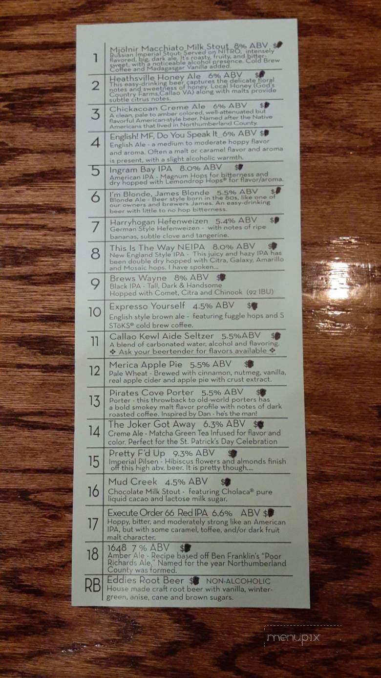 Callao Brewing Company - Callao, VA menu_pic