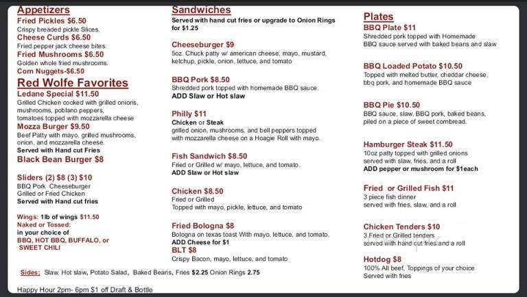 Red Wolfe Grill - Cohutta, GA menu_pic