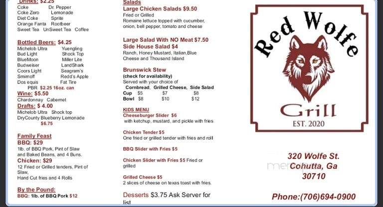 Red Wolfe Grill - Cohutta, GA menu_pic