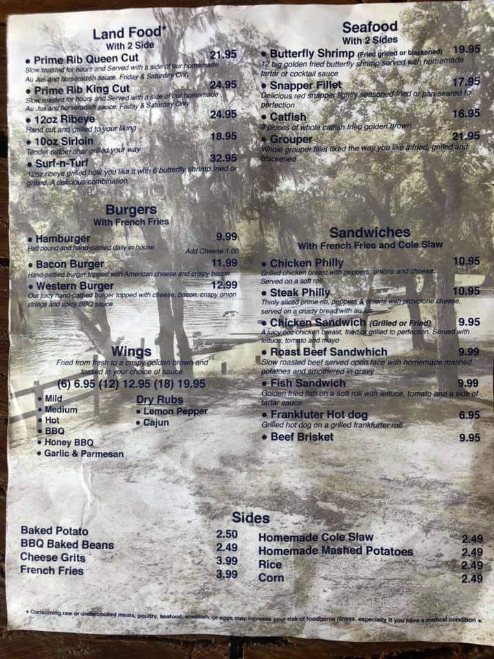 Sandy Point Restaurant - Branford, FL menu_pic