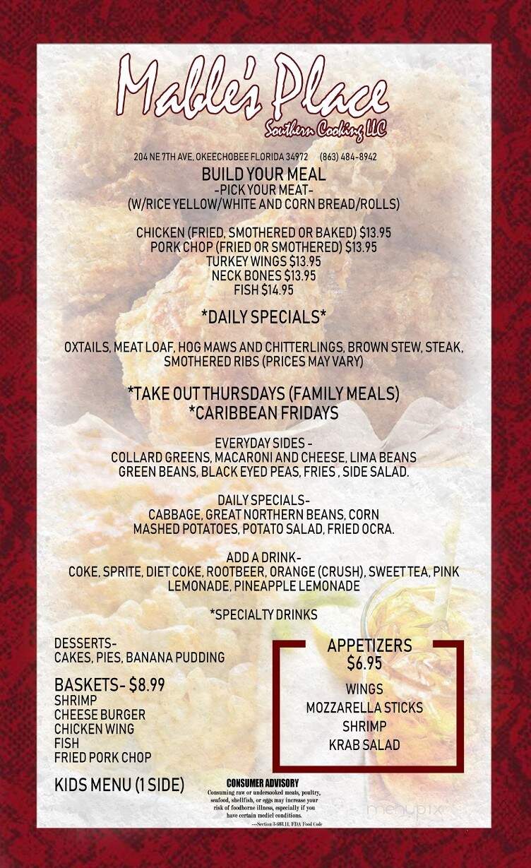 Mable's Place - Okeechobee, FL menu_pic
