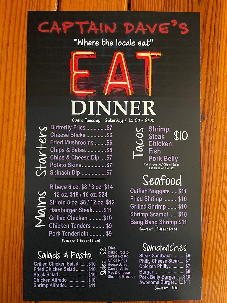 Captain Daves - Moulton, AL menu_pic