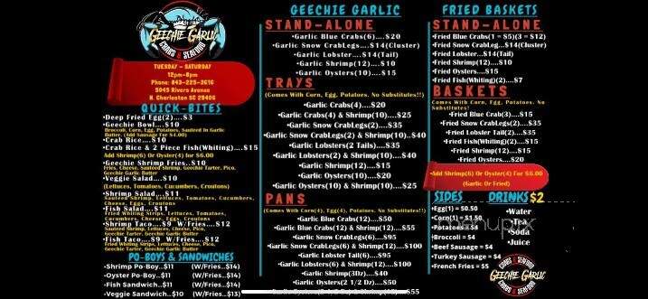 Geechie Garlic Crabs & Seafood - North Charleston, SC menu_pic