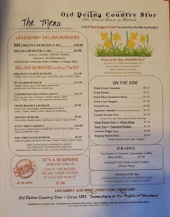 Old Delina Country Store - Cornersville, TN menu_pic