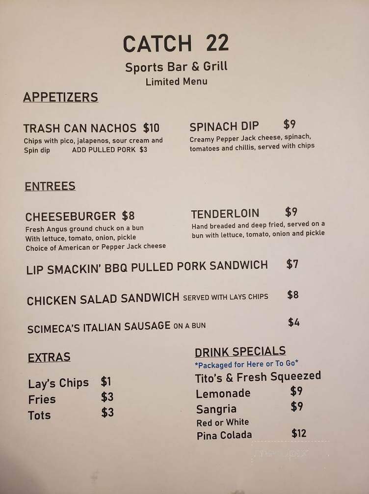 Catch 22 Sports Bar and Grill - Liberty, MO menu_pic