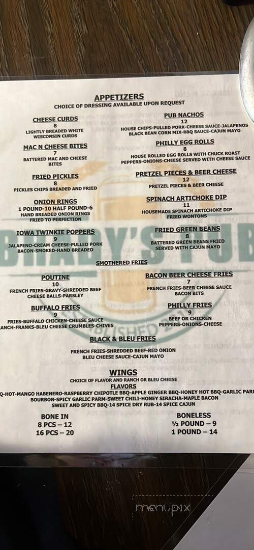 Brady's Pub - Sheldon, IA menu_pic