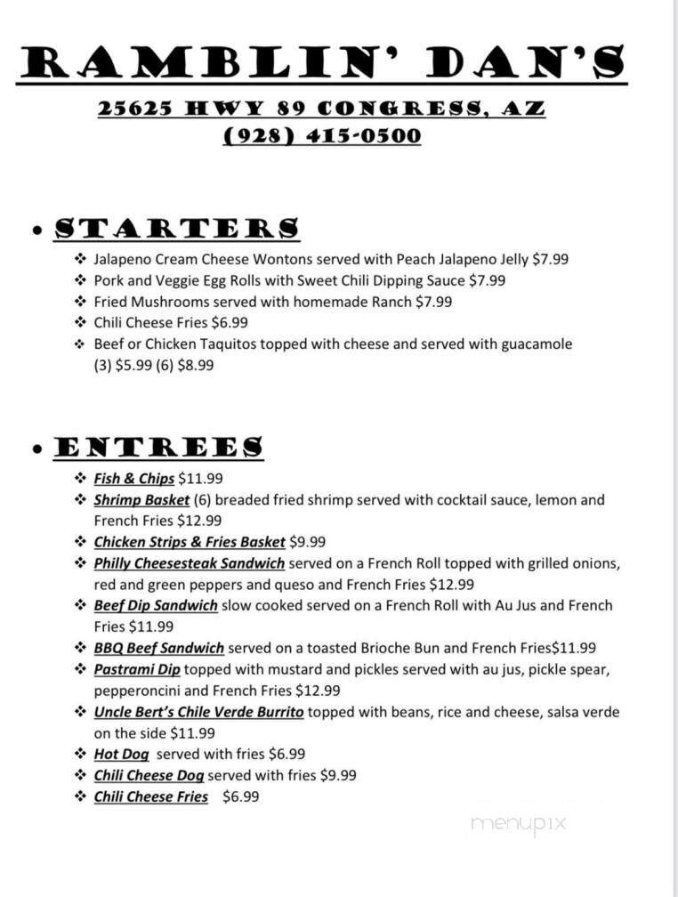 Ramblin' Dan's Bar & Grill - Congress, AZ menu_pic