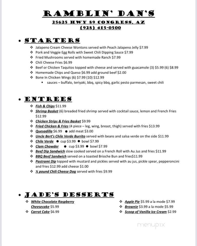 Ramblin' Dan's Bar & Grill - Congress, AZ menu_pic