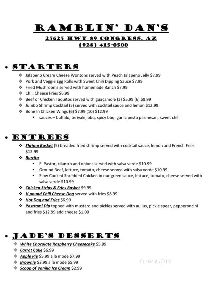 Ramblin' Dan's Bar & Grill - Congress, AZ menu_pic