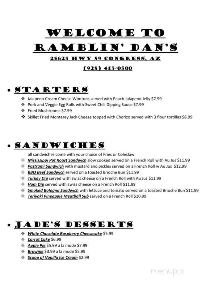 Ramblin' Dan's Bar & Grill - Congress, AZ menu_pic